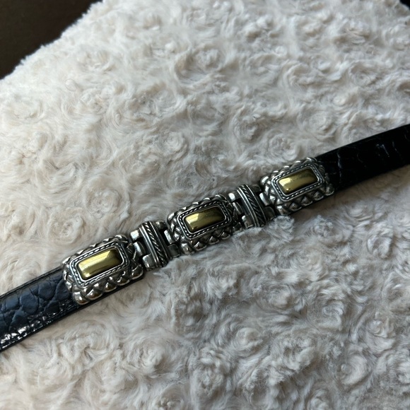 Brighton black leather faux croc gold and silver belt size small main image 6